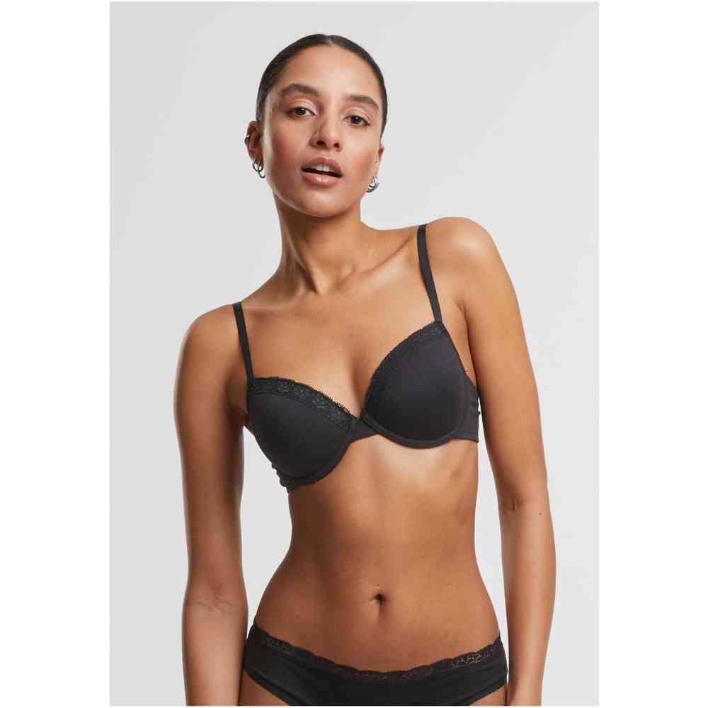 Urban Classics - Basic Cotton Lace 2Pack BH - Zwart/Zwart